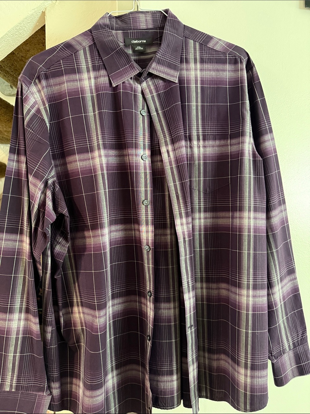 Claiborne Men's Purple Plaid Long-Sleeve Button-Down Shirt